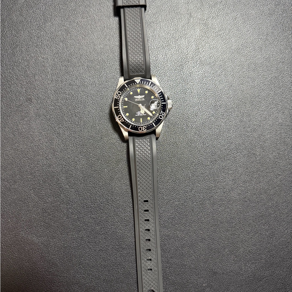 Mens Pro Diver Watch Black Dial Black Rubber Strap